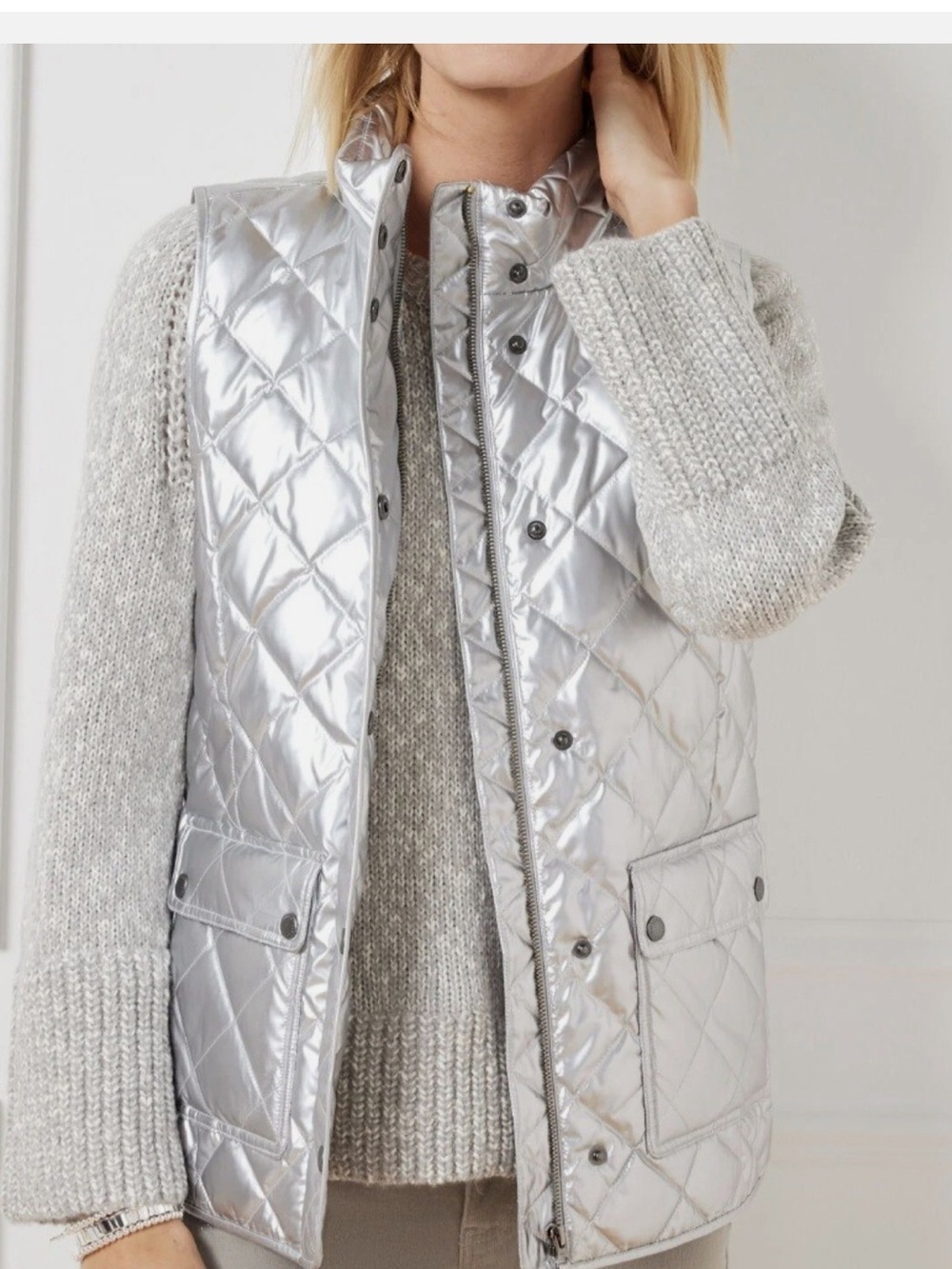 Talbots Metallic Silver Quilted Vest - Women